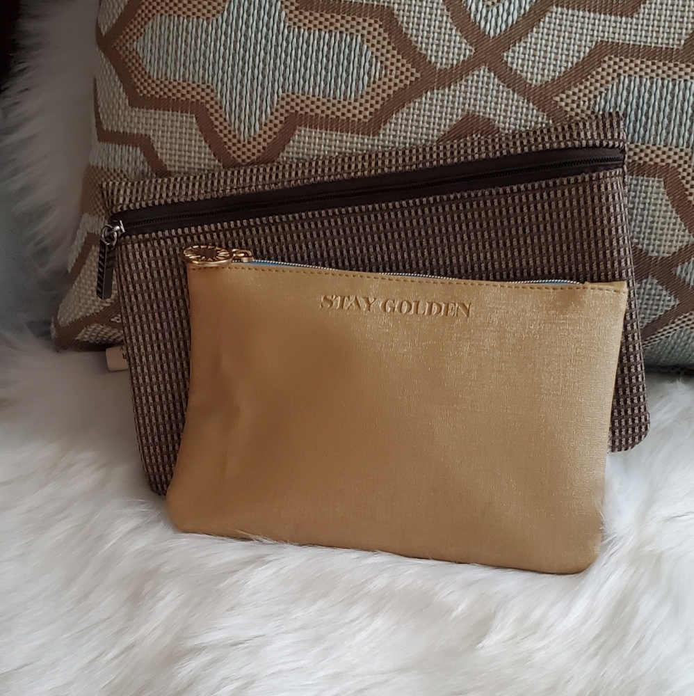 Gold and Brown Makeup Pouches IPSY & MODELLA Bundle of 2